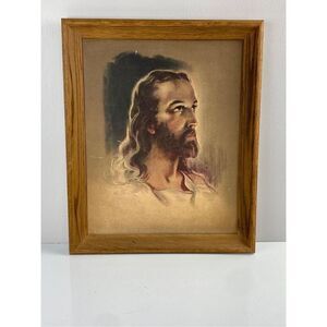 Vintage 1935 19" x 23" Warner Sallman Signed Head Of Jesus Christ Print Framed
